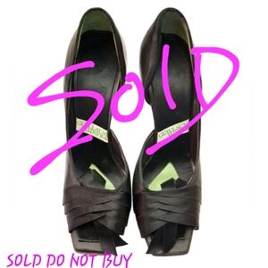 Guillaume Hinfray Peep Toe Black‎ Satin Bow Heels Pumps Size 38.5